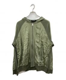 DIESEL（ディーゼル）の古着「Satin Fabric Switching Full-Zip Loose Hoodie」｜グリーン