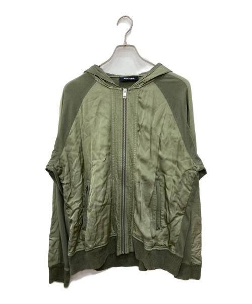 DIESEL（ディーゼル）DIESEL (ディーゼル) Satin Fabric Switching Full-Zip Loose Hoodie グリーン サイズ:Mの古着・服飾アイテム
