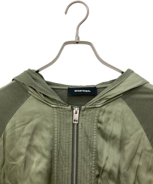 DIESEL（ディーゼル）DIESEL (ディーゼル) Satin Fabric Switching Full-Zip Loose Hoodie グリーン サイズ:Mの古着・服飾アイテム