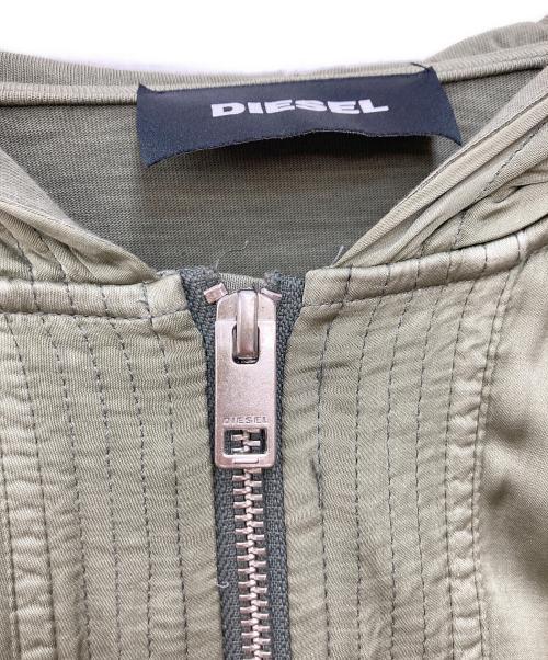 DIESEL（ディーゼル）DIESEL (ディーゼル) Satin Fabric Switching Full-Zip Loose Hoodie グリーン サイズ:Mの古着・服飾アイテム