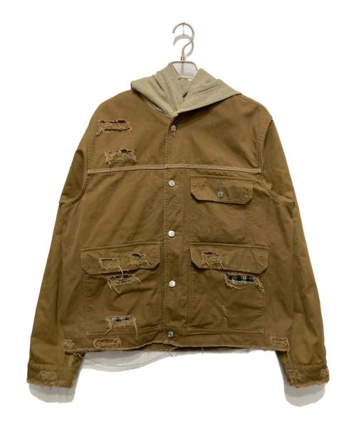 DIESEL（ディーゼル）DIESEL (ディーゼル) ダメージ加工ワークジャケット ブラウン サイズ:XLの古着・服飾アイテム