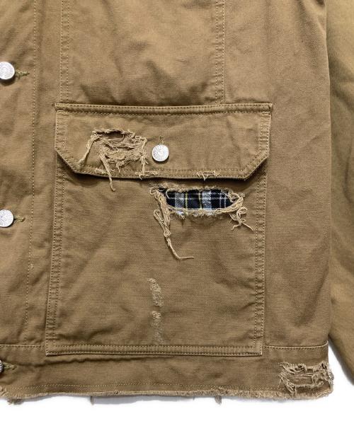 DIESEL（ディーゼル）DIESEL (ディーゼル) ダメージ加工ワークジャケット ブラウン サイズ:XLの古着・服飾アイテム