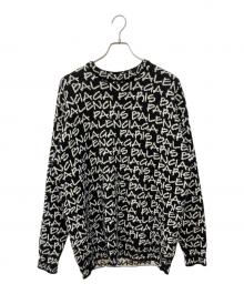 BALENCIAGA（バレンシアガ）の古着「総柄ロゴニット」｜ホワイト×ブラック