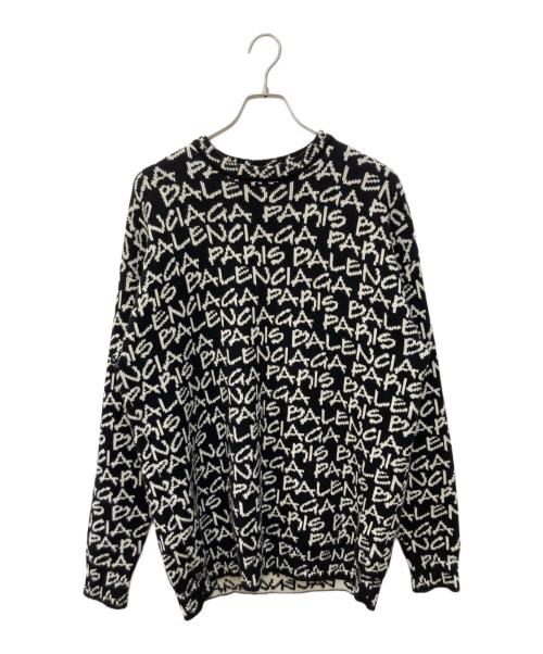 BALENCIAGA（バレンシアガ）BALENCIAGA (バレンシアガ) 総柄ロゴニット ホワイト×ブラック サイズ:XＳの古着・服飾アイテム