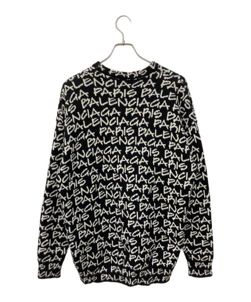 BALENCIAGA（バレンシアガ）BALENCIAGA (バレンシアガ) 総柄ロゴニット ホワイト×ブラック サイズ:XＳの古着・服飾アイテム