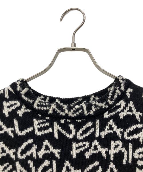 BALENCIAGA（バレンシアガ）BALENCIAGA (バレンシアガ) 総柄ロゴニット ホワイト×ブラック サイズ:XＳの古着・服飾アイテム