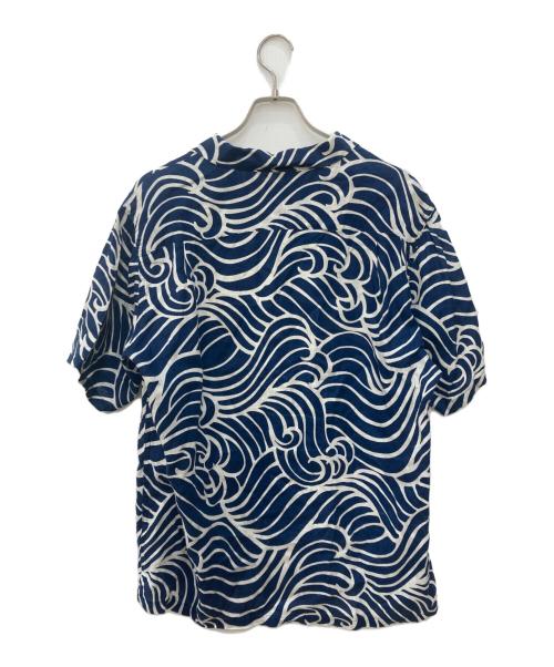 BLUE BLUE（ブルーブルー）BLUE BLUE (ブルーブルー) OPEN COLLAR SS SHIRT ブルー×ホワイト サイズ:3の古着・服飾アイテム
