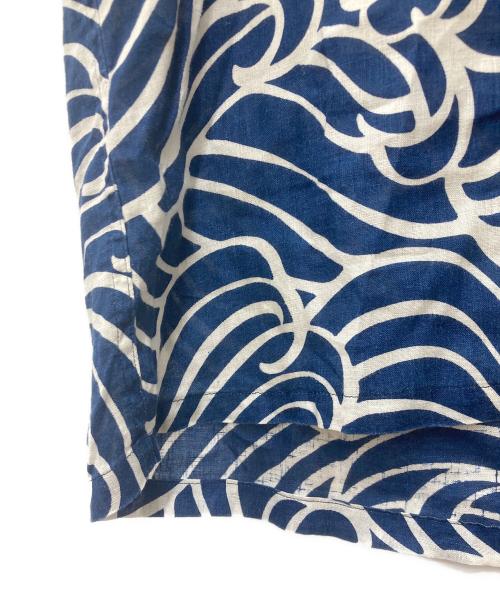 BLUE BLUE（ブルーブルー）BLUE BLUE (ブルーブルー) OPEN COLLAR SS SHIRT ブルー×ホワイト サイズ:3の古着・服飾アイテム