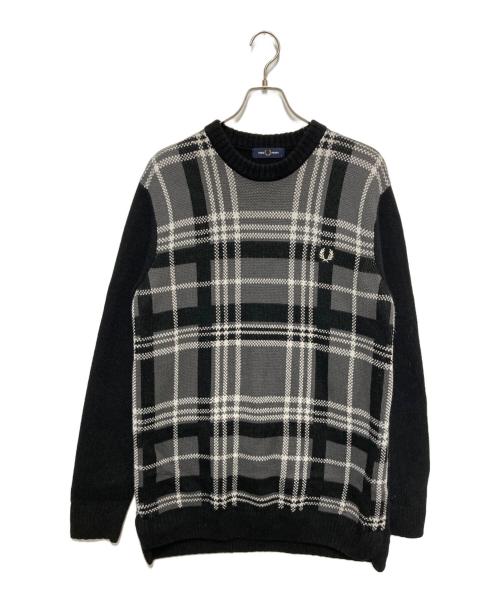 FRED PERRY（フレッドペリー）FRED PERRY (フレッドペリー) Tartan Panel Sweater　タータン パネル セーター ブラック×ホワイト サイズ:Ⅿの古着・服飾アイテム