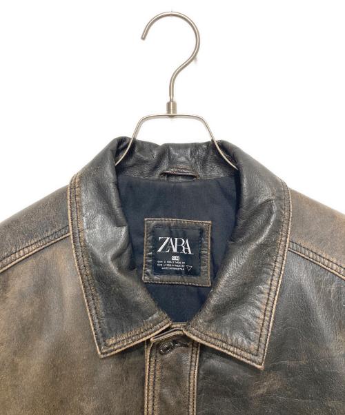 ZARA（ザラ）ZARA (ザラ) ヴィンテージ加工レザージャケット ブラウン サイズ:SIZE S-Mの古着・服飾アイテム