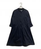MHLエムエイチエル）の古着「COTTON TWILL バンドカラーシャツロング七分袖ワンピース」｜ネイビー
