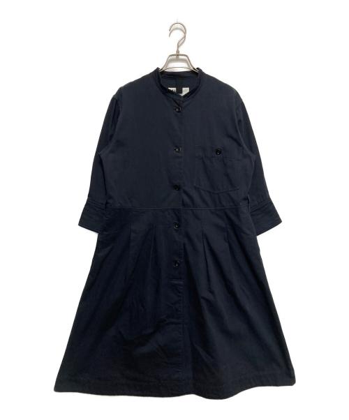 MHL（エムエイチエル）MHL (エムエイチエル) COTTON TWILL バンドカラーシャツロング七分袖ワンピース ネイビー サイズ:1の古着・服飾アイテム