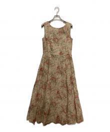 LAURA ASHLEY（ローラ アシュレイ）の古着「リネン混フラワープリントノースリーブワンピース」｜ベージュ