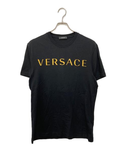 VERSACE（ヴェルサーチェ）VERSACE (ヴェルサーチェ) 刺繍ロゴTシャツ ブラック サイズ:Ｍ　180/92Aの古着・服飾アイテム