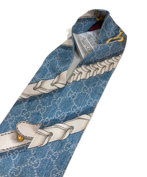 GUCCI（グッチ）GUCCI (グッチ) ホースビットシルクスカーフ ブルー サイズ:5/2×120ＣＭ 未使用品の古着・服飾アイテム