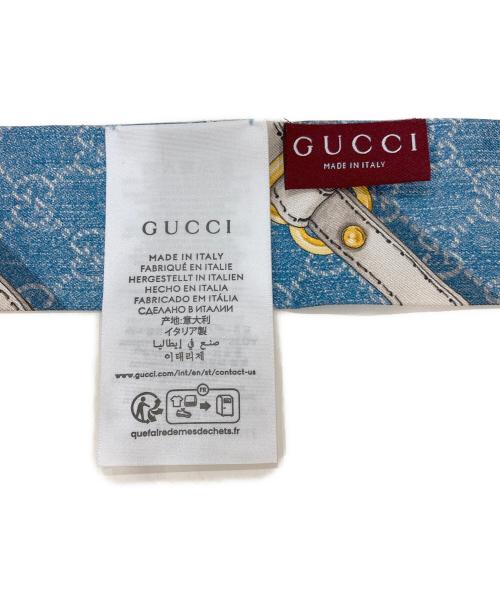 GUCCI（グッチ）GUCCI (グッチ) ホースビットシルクスカーフ ブルー サイズ:5/2×120ＣＭ 未使用品の古着・服飾アイテム