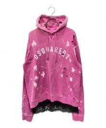 DSQUARED2（ディースクエアード）の古着「Sweater Pink Logo Print Cotton Hoodie」｜ピンク