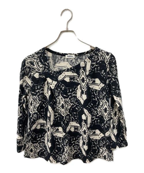 plantation（プランテーション）Plantation (プランテーション) リネン混総柄カットソー ブラック×ホワイト サイズ:Ｍの古着・服飾アイテム