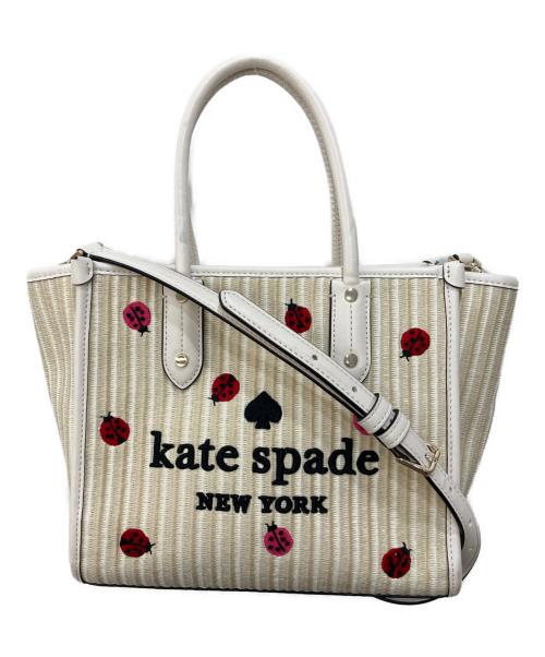 Kate Spade（ケイトスペード）Kate Spade (ケイトスペード) エラ ドッティ エンブロイダード ストロー スモール トート ベージュの古着・服飾アイテム