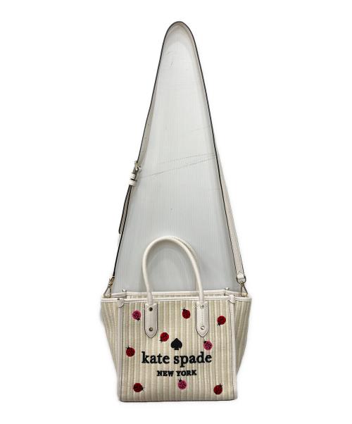Kate Spade（ケイトスペード）Kate Spade (ケイトスペード) エラ ドッティ エンブロイダード ストロー スモール トート ベージュの古着・服飾アイテム