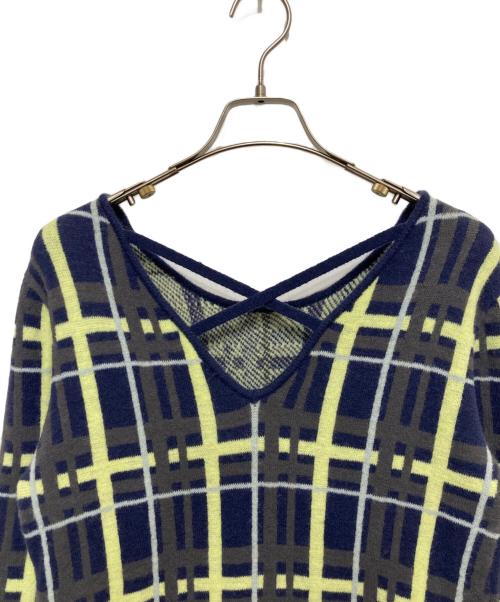 Ameri（アメリ）AMERI (アメリ) 2WAY HANDWRITING CHECK KNITツーウェイ・ハンドライティング・チェック・ニット ネイビー サイズ:S 未使用品の古着・服飾アイテム