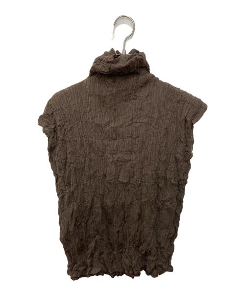 ISSEY MIYAKE（イッセイミヤケ）ISSEY MIYAKE (イッセイミヤケ) シワ加工ノースリーブタートルネックカットソー ブラウン サイズ:Ｍの古着・服飾アイテム