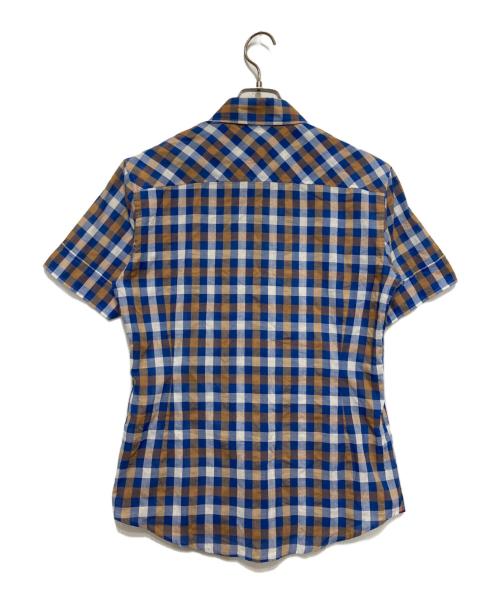 Vivienne Westwood man（ヴィヴィアン ウェストウッド マン）Vivienne Westwood man (ヴィヴィアン ウェストウッド マン) オーブ刺繍変形襟チェックシャツ ブルー サイズ:44の古着・服飾アイテム