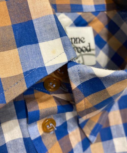 Vivienne Westwood man（ヴィヴィアン ウェストウッド マン）Vivienne Westwood man (ヴィヴィアン ウェストウッド マン) オーブ刺繍変形襟チェックシャツ ブルー サイズ:44の古着・服飾アイテム