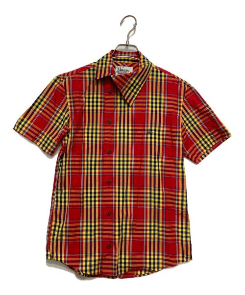 Vivienne Westwood man（ヴィヴィアン ウェストウッド マン）Vivienne Westwood man (ヴィヴィアン ウェストウッド マン) 半袖オーブチェックシャツ レッド サイズ:44の古着・服飾アイテム