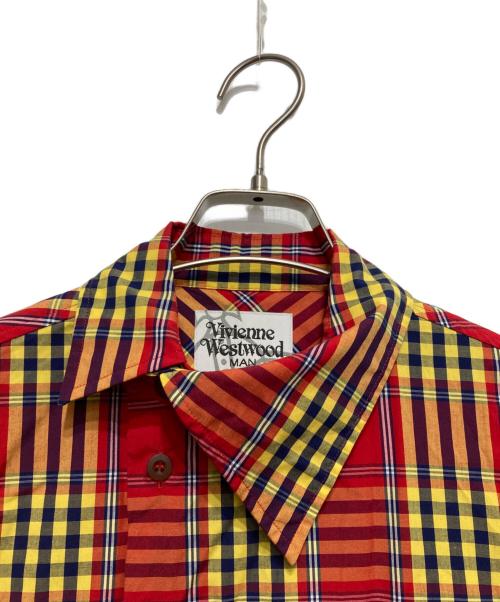 Vivienne Westwood man（ヴィヴィアン ウェストウッド マン）Vivienne Westwood man (ヴィヴィアン ウェストウッド マン) 半袖オーブチェックシャツ レッド サイズ:44の古着・服飾アイテム