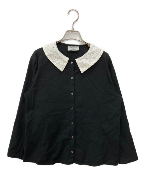 Le minor（ルミノア）Le minor (ルミノア) ビエラナチュラルピーチワッシャー衿レースブラウス ブラック サイズ:38の古着・服飾アイテム