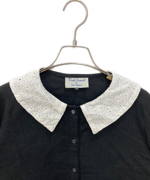 Le minor（ルミノア）Le minor (ルミノア) ビエラナチュラルピーチワッシャー衿レースブラウス ブラック サイズ:38の古着・服飾アイテム