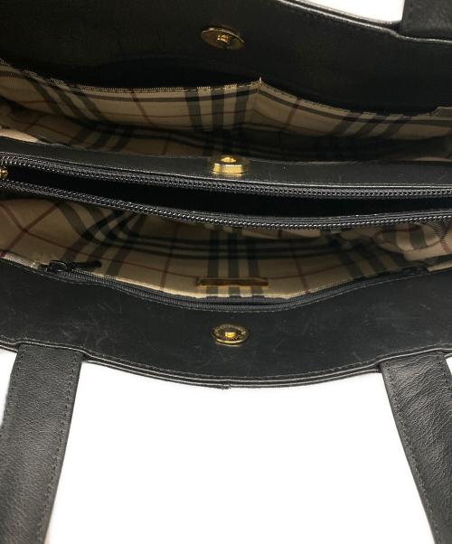 BURBERRY（バーバリー）BURBERRY (バーバリー) 裏ノヴァチェックレザートートバッグ ブラックの古着・服飾アイテム