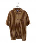 stussyステューシー）の古着「90’s ボーダーポロシャツ」｜ブラウン×イエロー