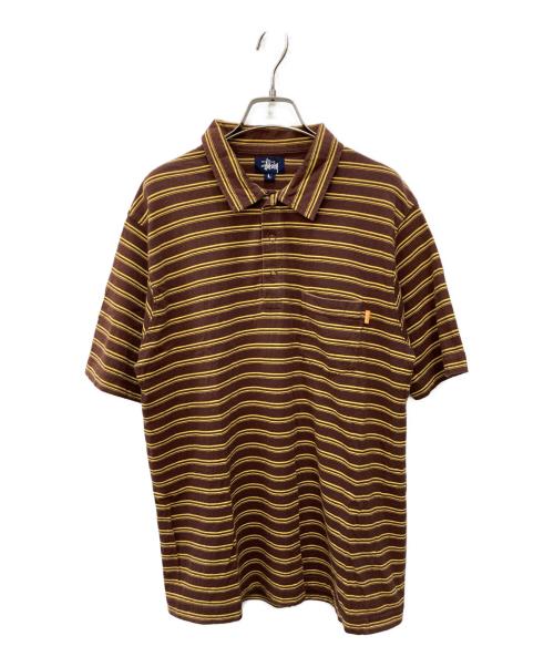 stussy（ステューシー）stussy (ステューシー) 90’s ボーダーポロシャツ ブラウン×イエロー サイズ:Ｌの古着・服飾アイテム