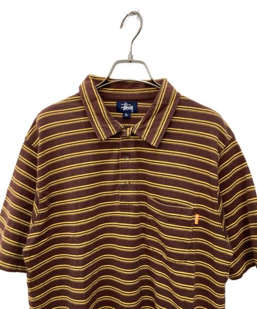 stussy（ステューシー）stussy (ステューシー) 90’s ボーダーポロシャツ ブラウン×イエロー サイズ:Ｌの古着・服飾アイテム