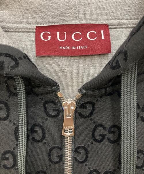 GUCCI（グッチ）GUCCI (グッチ) GGプリント ジャージー ジップ スウェットシャツ ブラック サイズ:XS（170/88A）の古着・服飾アイテム