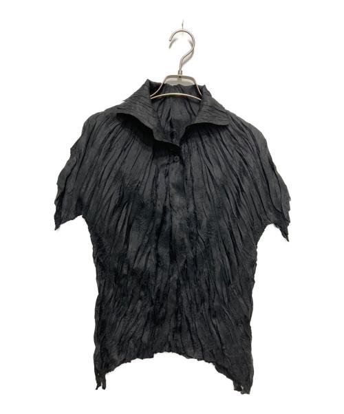 PLEATS PLEASE（プリーツプリーズ）PLEATS PLEASE (プリーツプリーズ) シワ加工プリーツポロシャツ ブラック サイズ:3の古着・服飾アイテム