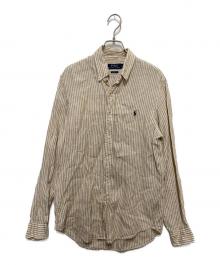 POLO RALPH LAUREN（ポロ・ラルフローレン）の古着「リネンストライプボタンダウンシャツ」｜ベージュ