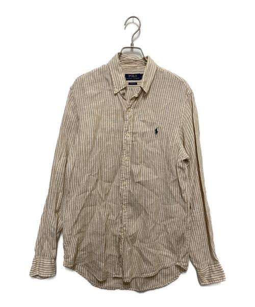 POLO RALPH LAUREN（ポロ・ラルフローレン）POLO RALPH LAUREN (ポロ・ラルフローレン) リネンストライプボタンダウンシャツ ベージュ サイズ:Ｓの古着・服飾アイテム