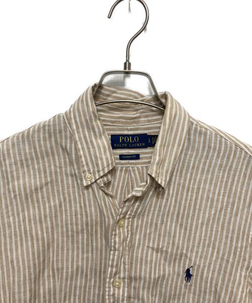 POLO RALPH LAUREN（ポロ・ラルフローレン）POLO RALPH LAUREN (ポロ・ラルフローレン) リネンストライプボタンダウンシャツ ベージュ サイズ:Ｓの古着・服飾アイテム