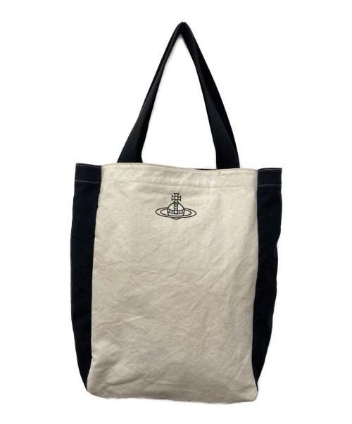 Vivienne Westwood（ヴィヴィアンウエストウッド）Vivienne Westwood (ヴィヴィアンウエストウッド) キャンバストートバッグ ブラック×アイボリーの古着・服飾アイテム