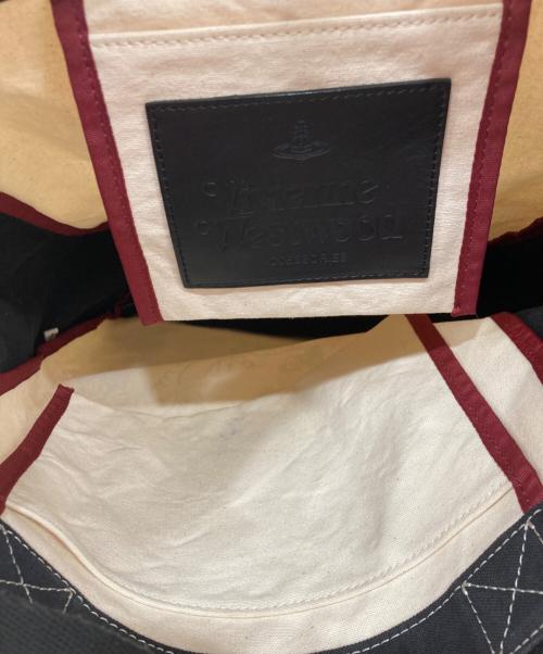 Vivienne Westwood（ヴィヴィアンウエストウッド）Vivienne Westwood (ヴィヴィアンウエストウッド) キャンバストートバッグ ブラック×アイボリーの古着・服飾アイテム