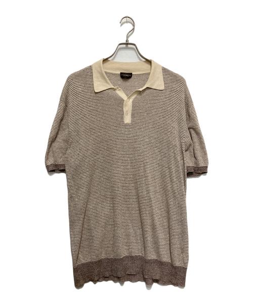 MORGANO（モルガーノ）MORGANO (モルガーノ) リネンニットポロシャツ ベージュ×ブラウン サイズ:54の古着・服飾アイテム