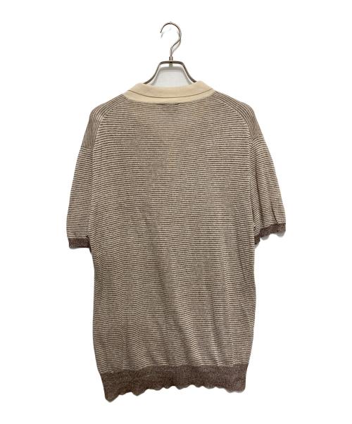 MORGANO（モルガーノ）MORGANO (モルガーノ) リネンニットポロシャツ ベージュ×ブラウン サイズ:54の古着・服飾アイテム