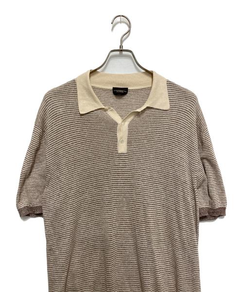 MORGANO（モルガーノ）MORGANO (モルガーノ) リネンニットポロシャツ ベージュ×ブラウン サイズ:54の古着・服飾アイテム