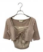 AND MARYアンドマリー）の古着「Ava gingham check tops」｜ベージュ×ピンク