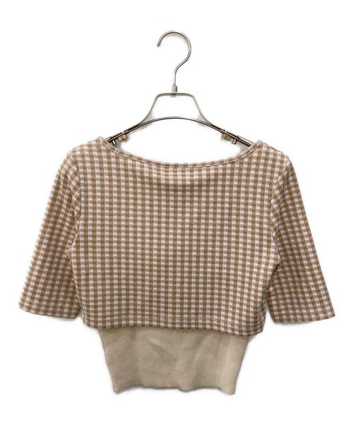 AND MARY（アンドマリー）AND MARY (アンドマリー) Ava gingham check tops ベージュ×ピンク サイズ:Fの古着・服飾アイテム