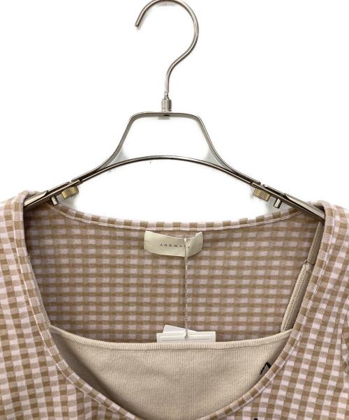 AND MARY（アンドマリー）AND MARY (アンドマリー) Ava gingham check tops ベージュ×ピンク サイズ:Fの古着・服飾アイテム