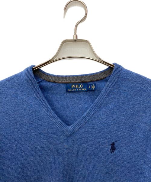 POLO RALPH LAUREN（ポロ・ラルフローレン）POLO RALPH LAUREN (ポロ・ラルフローレン) ウールVネックニット ブルー サイズ:Sの古着・服飾アイテム